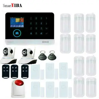 

SmartYIBA IOS/Android WIFI GSM Home Alarm System Wireless APP Control Motion Sensor Alarmes+2pcs indoor Cameras+Strobe Siren
