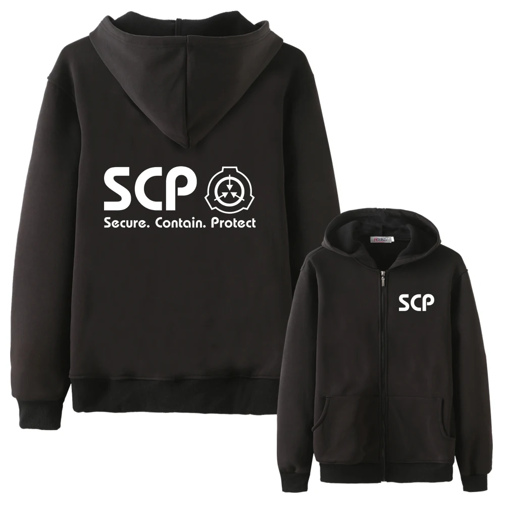

High Q SCP Foundation Long Sleeves Black Hoodies Casual Sweats Coat Zipper Hooded Tops