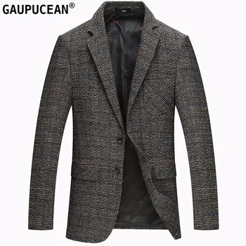 

Man Suit Jacket Wool Luxury High Quality Fashion Slim Checked Plaid Male Formal Business Spring Season Thick Woolen Men Blazer