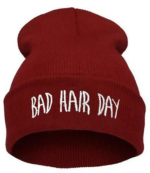 Модные шапки унисекс с надписью «Bad Hair Day», шапки-бини для мужчин и женщин, зимние шерстяные теплые Повседневные вязаные растягивающиеся шапки Skullies