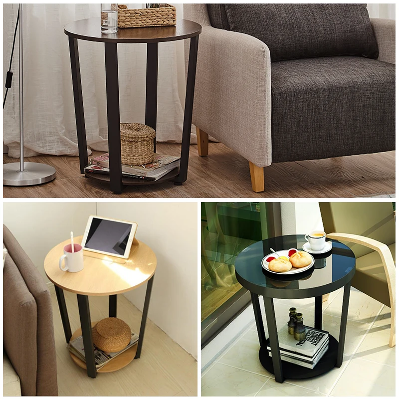 Modern Metal Side Table Sofa Edge Mini Tea Table, Living Room Iron Glass Small Round Table Coffee Table