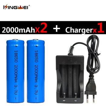 

New 2Pcs 18650 3.7v Rechargeable Li-ion 2000mah Battery +one NK-809 Universal Double Battery Charger for Flashlight Headlight