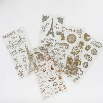 

6 Sheet Gold Bling Paris Meow Cats Angels Adhesive Stickers Computer Notebook Hand Account Decor