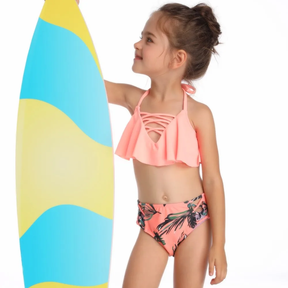 Раздельное бикини в клетку с воланами для девочек купальный костюм горошек