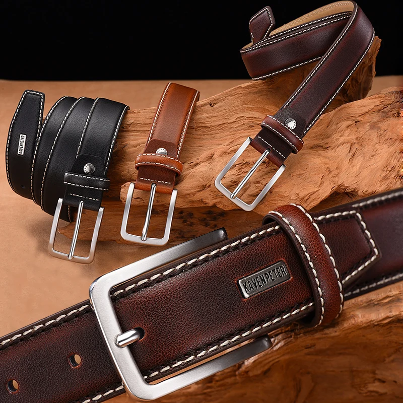 Fashion Men Belts Genuine Leather Luxury Designer Brown Vintage Waist Belt For Jeans Cinturon Cowboy Hombre Dropshipping image_1