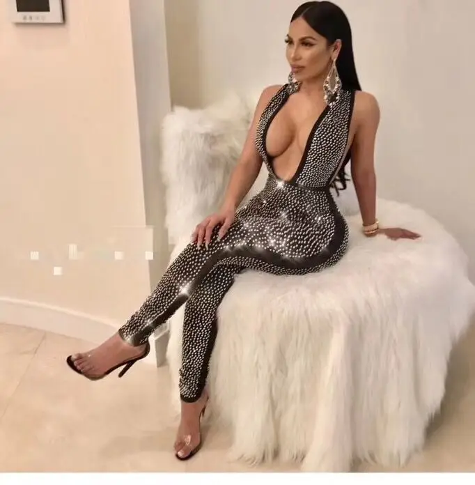 

2018 new Women black sequined collar tailored sleeveless Jumpsuit Sexy Rompers Elegant Party Bodycon Bandage Jumpsuits