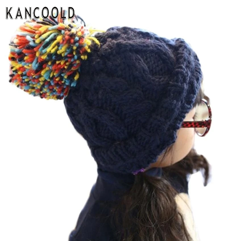 

Garment 2017 Navy autumn Winter Toddler Handmade Knitted Baby Hat Lovely Colored Balls Cap