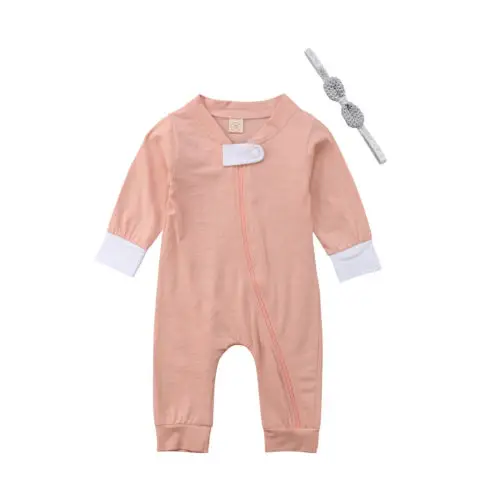 

Newborn Baby Boy Girls Romper Long Sleeve Jumpsuit Headband Sleepwear Clothes