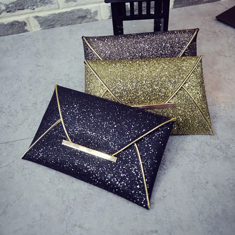

Simple Fashion Women Envelope Clutch Bag Solid Color Leather Glitter Purse Party Delicate Handbag Ladies Wedding Bags LT