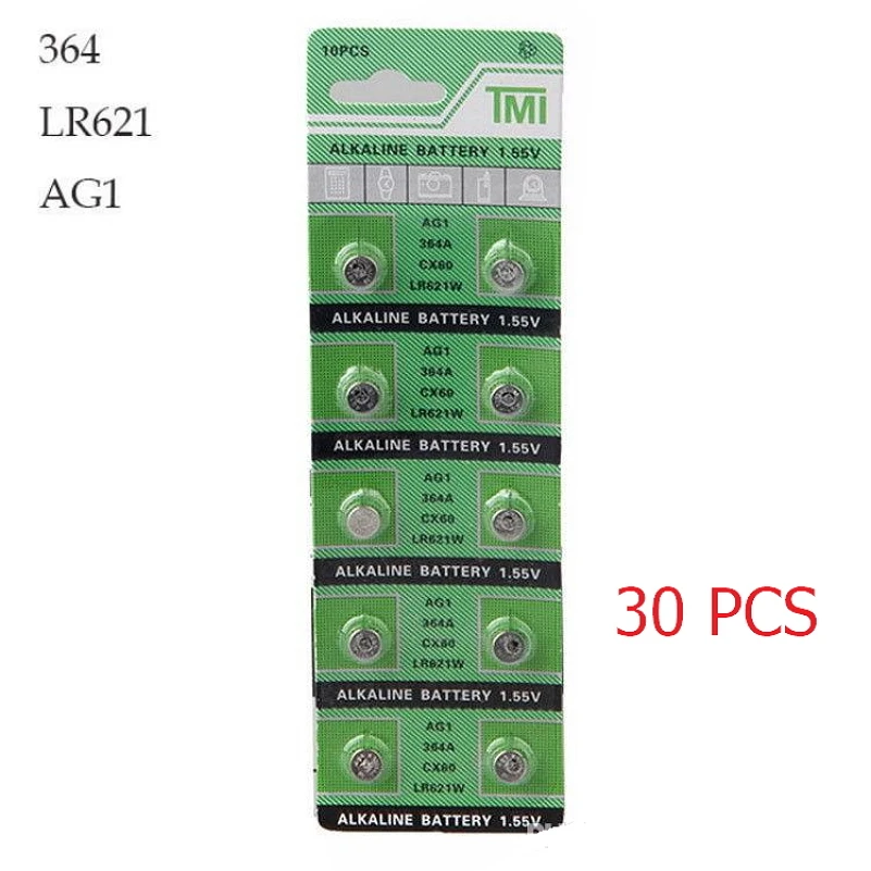 30 PCS Watch Battery 364 621 AG1 1 55V LR621W Alkaline Watch Accessories Toys Remote font