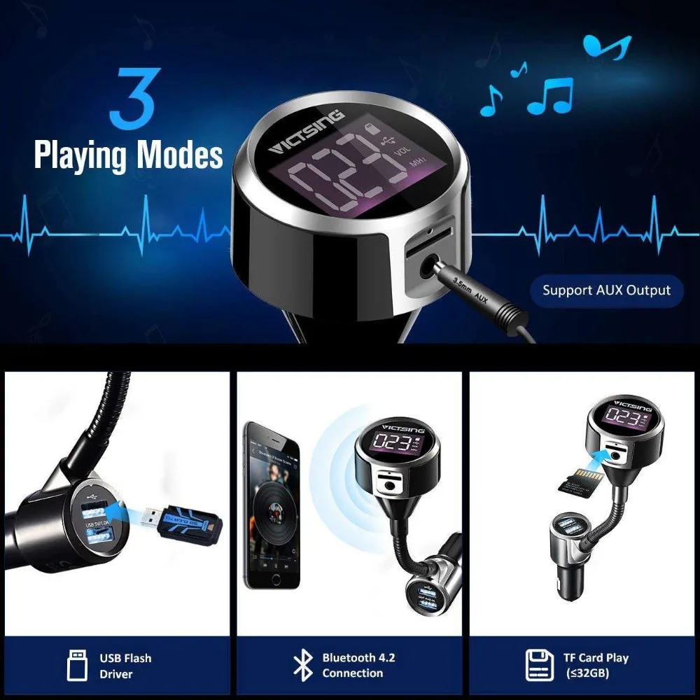 VicTsing V4.2 Bluetooth fm передатчик для автомобиля беспроводной автомобильный стерео
