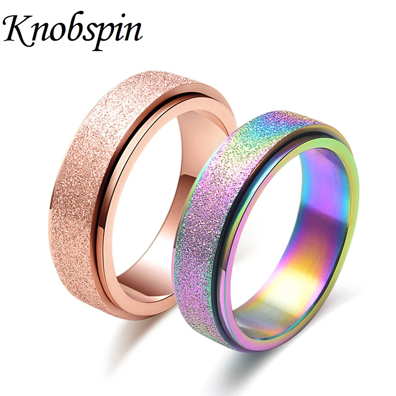 

High Quality 6mm Colorful Spinner Rings charm Stainless Steel matte Rings for Women Fashion wedding Jewelry Gifts Bague femme