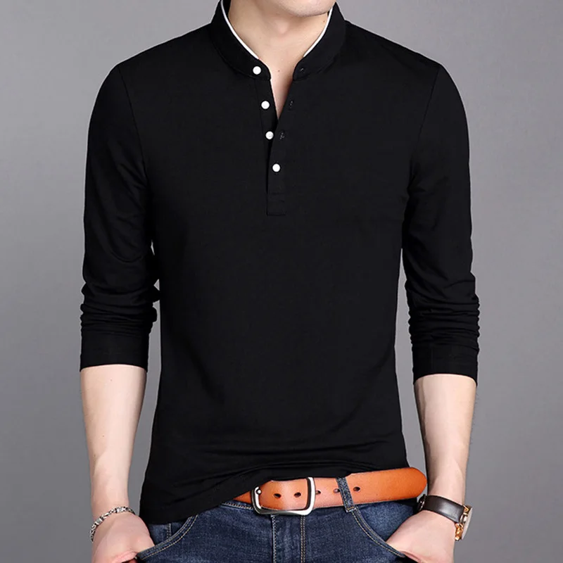 TANGNEST, модная мужская футболка с длинным рукавом, повседневная, тонкая, удобная, Мужская футболка,, хорошее качество, футболка, 5 цветов, MTL820 - Цвет: Черный