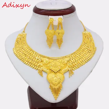 

Adixyn Dress Jewelry set Necklace Earrings Gold Color & COPPER Africa Bride/Arab Gifts Wedding Accessories