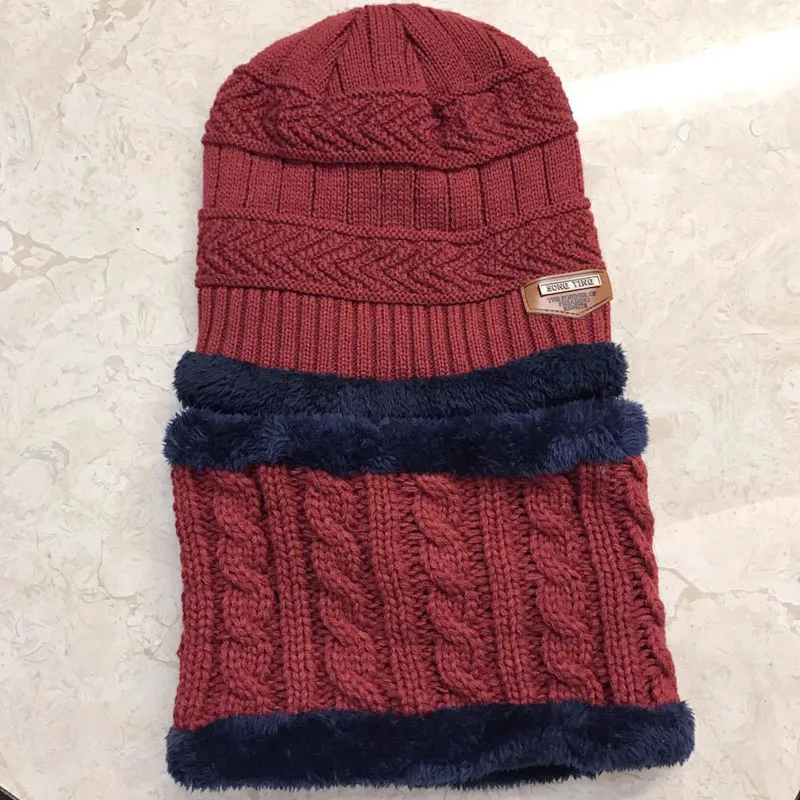 Детская вязаная шапочка; зимняя теплая шапка для маленьких детей; Skullies Beanies; круглый шарф; плотная флисовая подкладка для От 2 до 12 лет мальчиков и девочек - Цвет: Красный