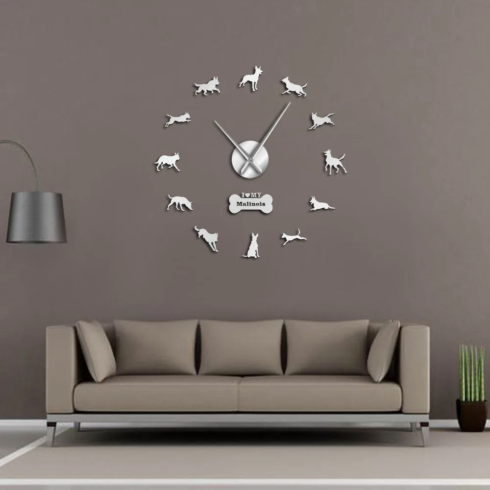 Belgian Shepherd Large Frameless Wall Clock Mechelse Shepherd Home Decor Malinois Wall Watch Chien de Berger Belge DIY Big Clock 4