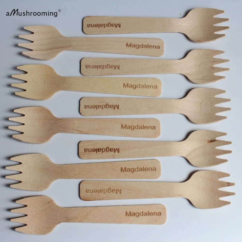 

Personalized Dessert Forks Spoons Sproks Engraved Name and Date Wood Utensils for Party gift customized wedding favor gifts