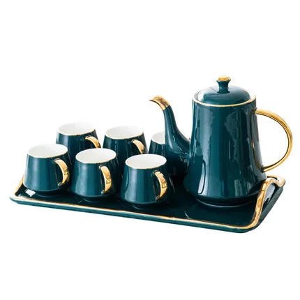 

Home tea set with tray British red tea cup [1 Teapot + 6 Cups + 1 Tray] Set European luxury Ceramic coffee cup set Gift Box