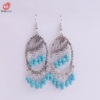 2017 the latest models Retro hollow fringed ear beads Has a strong national style turquoise earrings Long section of man-made