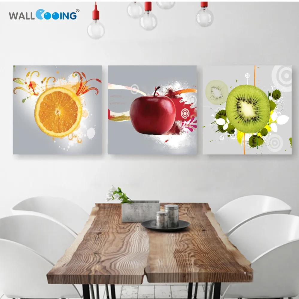 Картина на холсте, 3 панели, ресторан, фрукты, апельсин, виноград, зеленое яблоко, настенная живопись, современные модульные картины на стену для декора кухни, плакат