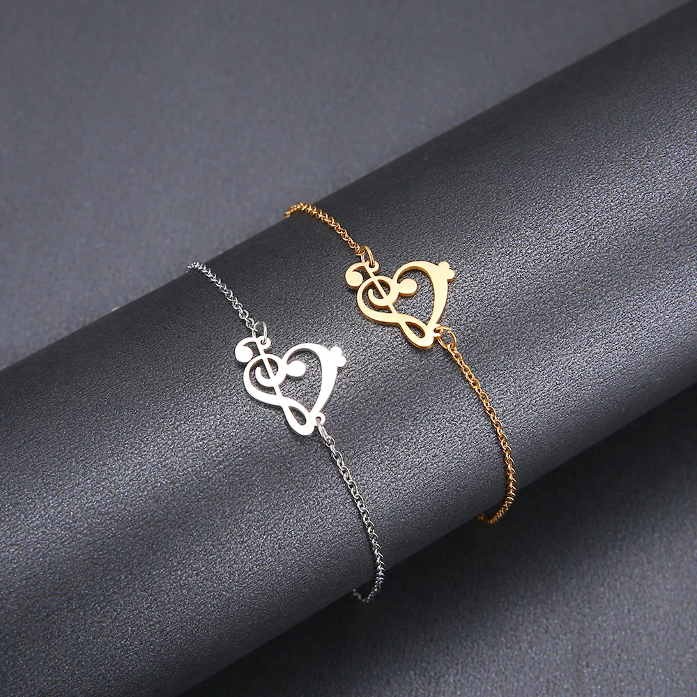 Hibobi Stainless Steel Bracelet Femme Jewelry Music Symbol Heart Charm Bracelets For Women Donot Fade Valentine's Day Gift (12)