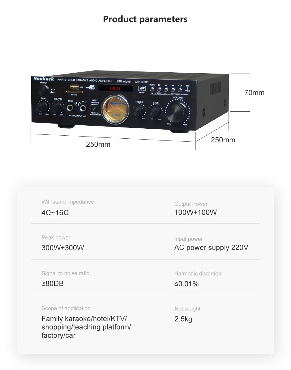 Bluetooth AV усилитель мощности аудио доска 100Wx2 стерео усилитель домашний звук профессиональный автомобильный усилитель двойной микрофон USB SD FM Amplificador