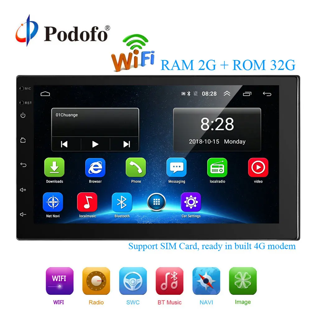 Podofo 2 Din Android font b Car b font Multimedia 2G 32G 7 Inch font b