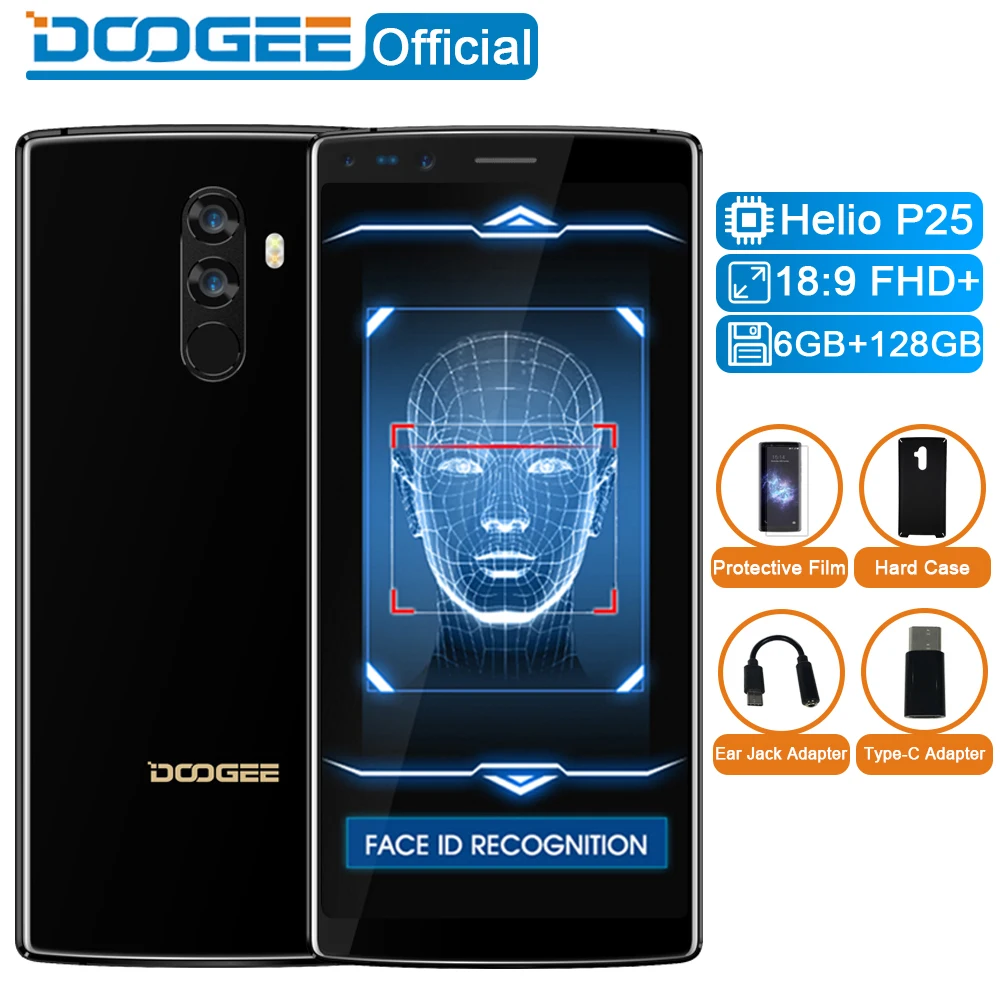 DOOGEE Mix 2 6 ГБ Оперативная память 128 Гб Встроенная память Android 7,1 4060 мАч 5,99 ''fhd+ Helio P25 восьмиядерный смартфон Quad Камера 16,0+ 13,0 Мп 8,0+ 8,0 Мп