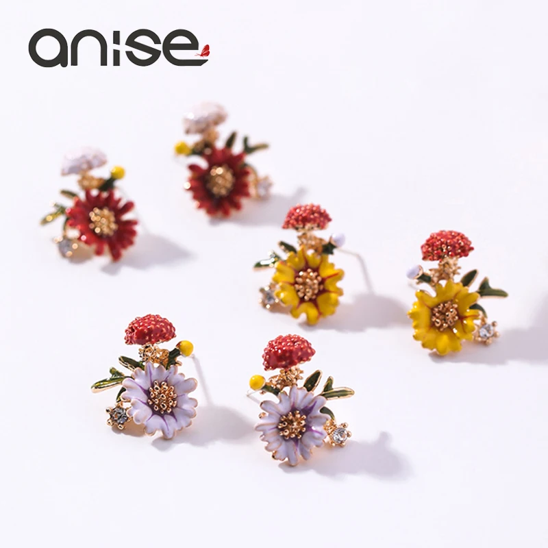 Амулеты аниса Красочные цветок эмалированные серьги-гвоздики Женские винтажные грибные растения глазурь серьги для девочек Богемия ювелирные изделия Oorbellen