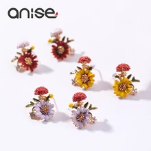 Амулеты аниса Красочные цветок эмалированные серьги-гвоздики Женские винтажные грибные растения глазурь серьги для девочек Богемия ювелирные изделия Oorbellen