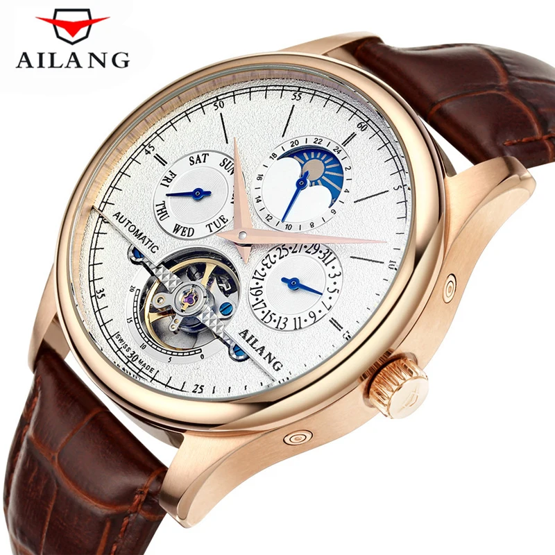 Marca de Luxo de Couro Ailang Relógio Masculino Homens Mecânico Automático Tourbillon Rose Ouro Top Relógios Esqueleto 2020