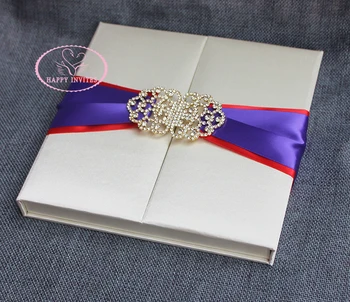 

Free Shipping for Some Countries! HI2018 Custom Silk Boxed Invitation with Ribbon and Brooch More Colors Available
