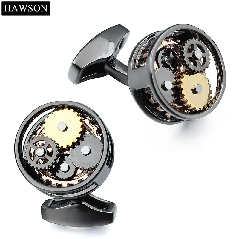 

HAWSON Brand 2017 Classic Mechanical Cuff links for Male Suits Shirt Metal Cuff Links for Business Free Box