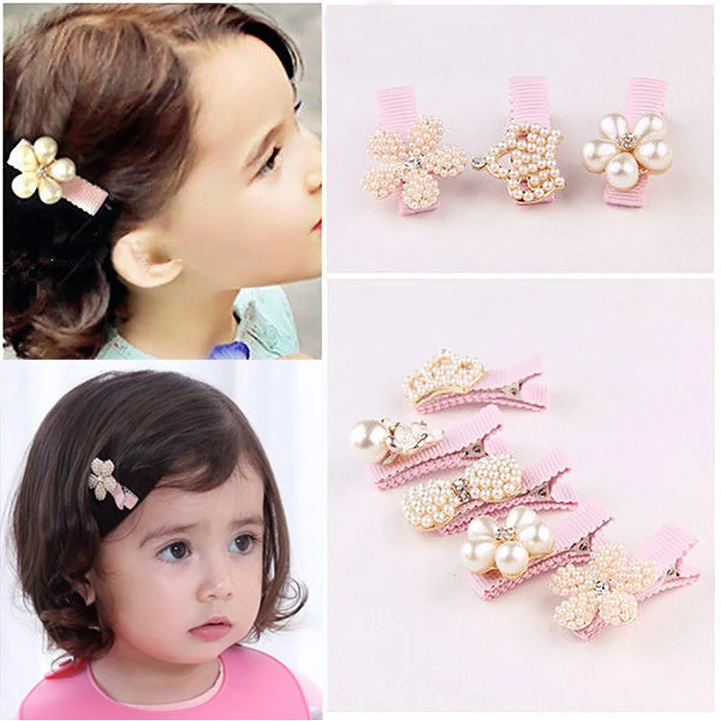 

Baby Girl Hair Clips Bow Flower Imitation Pearls Kids Hairpins Barrettes Sweet Children Crown Hair Clip Baby Hair Accessories