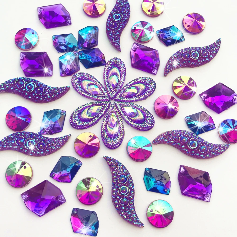 Buy MIX Mixed Shapes Mirror Purple AB Gems Sew On