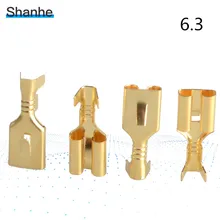 Conector spade fêmea 6.3mm 6.3, 50 peças terminal de crimpagem conector