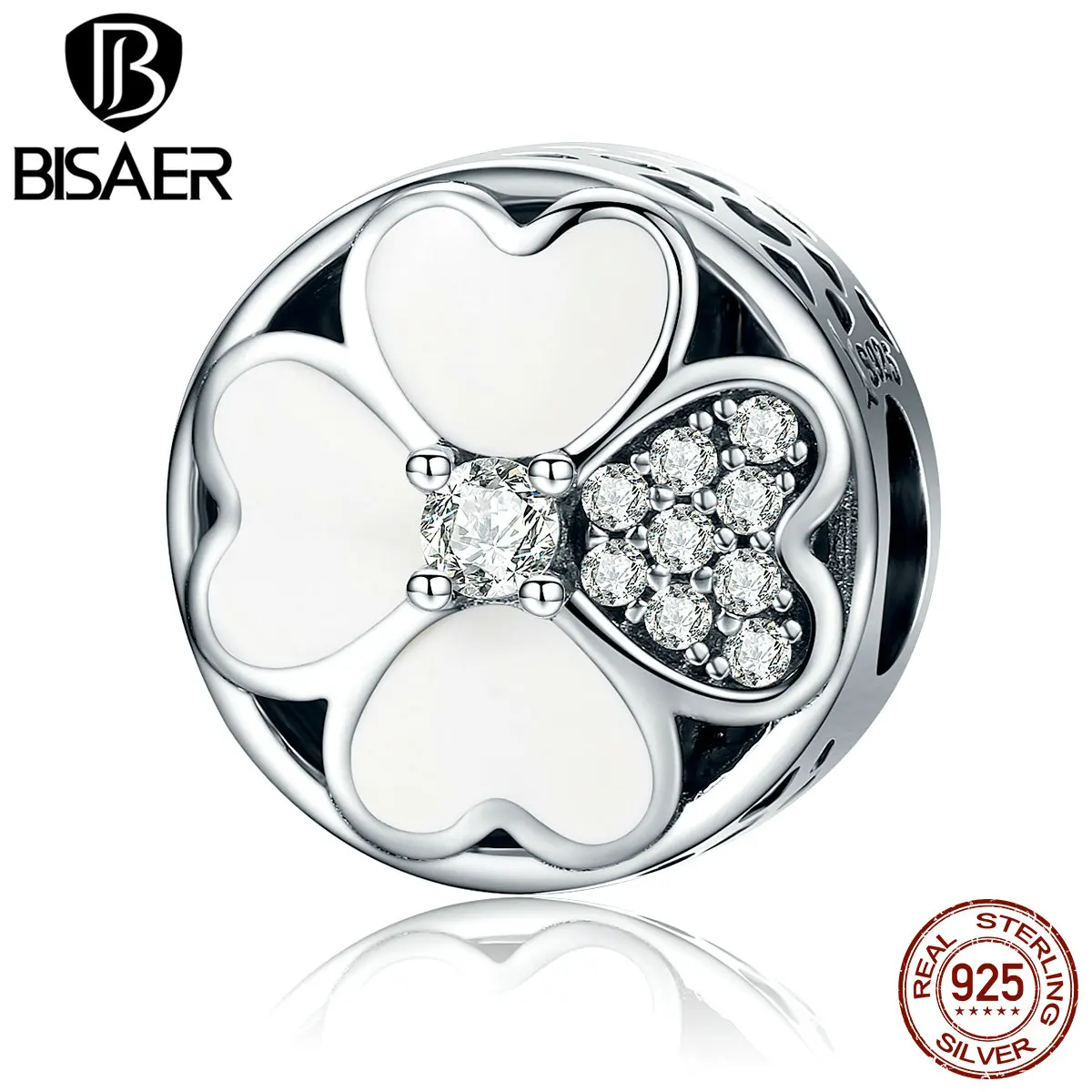 

100% 925 Sterling Silver Happy Patels, White Enamel Clover Beads Fit BISAER Original Bracelets Necklaces Jewelry ECC250