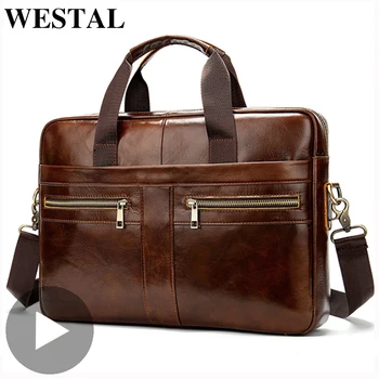 Westal Genuine Leather Business Messenger Women Men Bag Briefcase For Document Shoulder Handbag Male Female Laptop Brief Case A4 mva male briefcase genuine leather handbag business men bags for document messenger bag men shoulder leather laptop briefcase