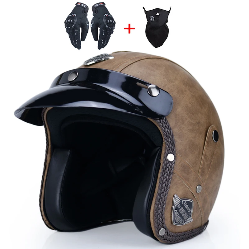 Мотоциклетный шлем Ретро винтажный синтетический кожаный Открытый шлем мотоциклетный скутер круизер Чоппер КАСКО Мото шлем точка - Цвет: 7