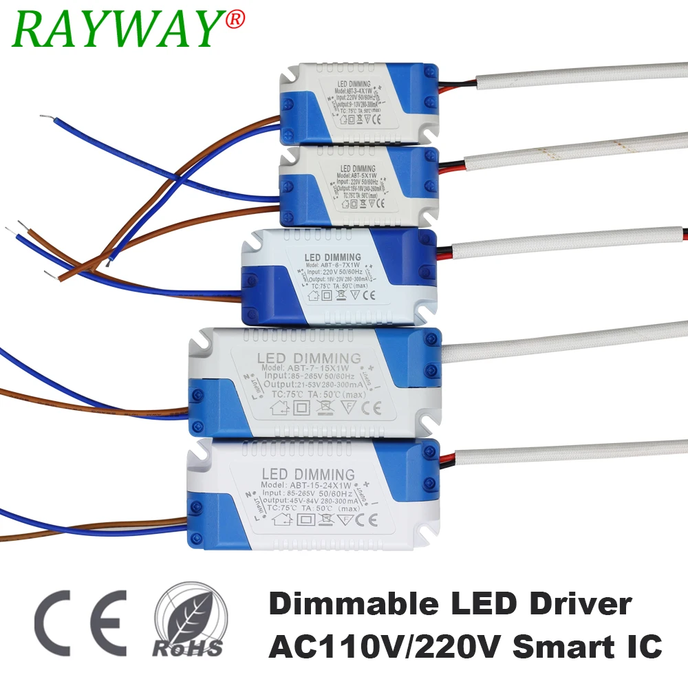 

3-24W Dimmable Safe Plastic Shell LED Driver AC90-265V DC3-85V Light Transformer 300mA Power Supply Adapter for Led Lamps