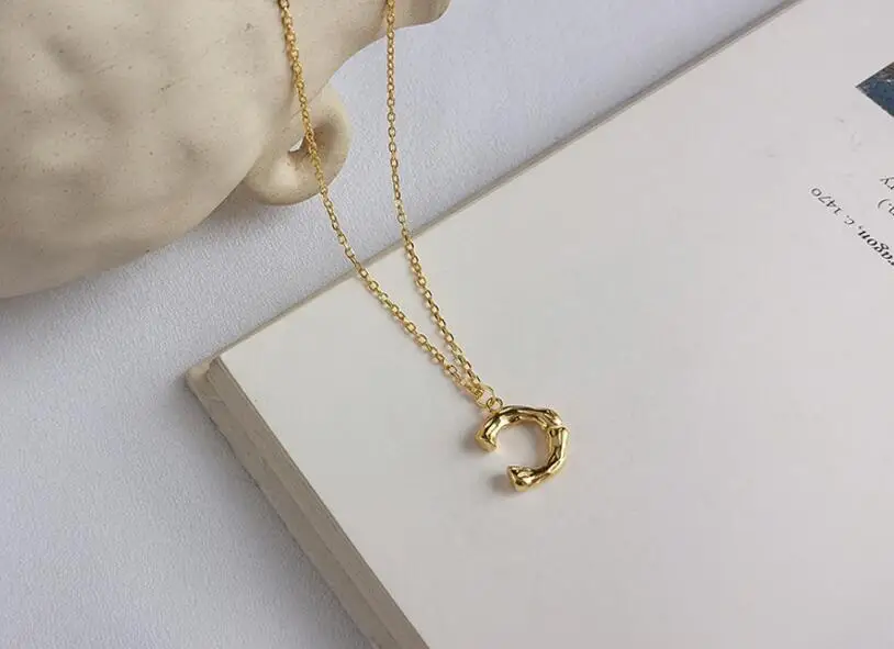 Шикарное простое 925 пробы Серебряное ожерелье с подвеской в виде буквы C золотого цвета, модное ювелирное изделие