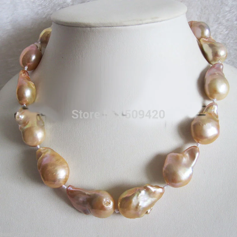 

Free Shipping >>18" 13-22mm Peach Pink Keshi Freshwater Pearl Necklace Jewelry
