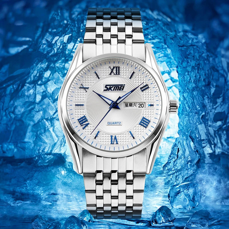 Free Shipping SKMEI NEW Arrive 9102 Watches Men Full Steel Water Resistant Auto date Quartz Watch
