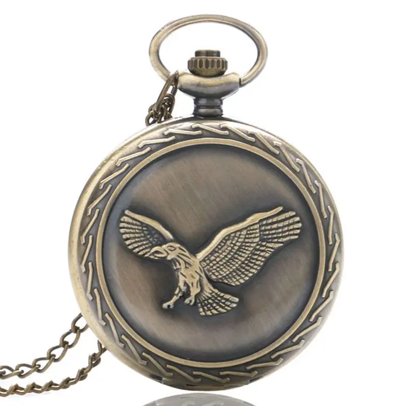 

Men's and Women's Fashion Silver Lace Black Paint Flying Eagle Pendant Necklace Quartz Pocket Watch