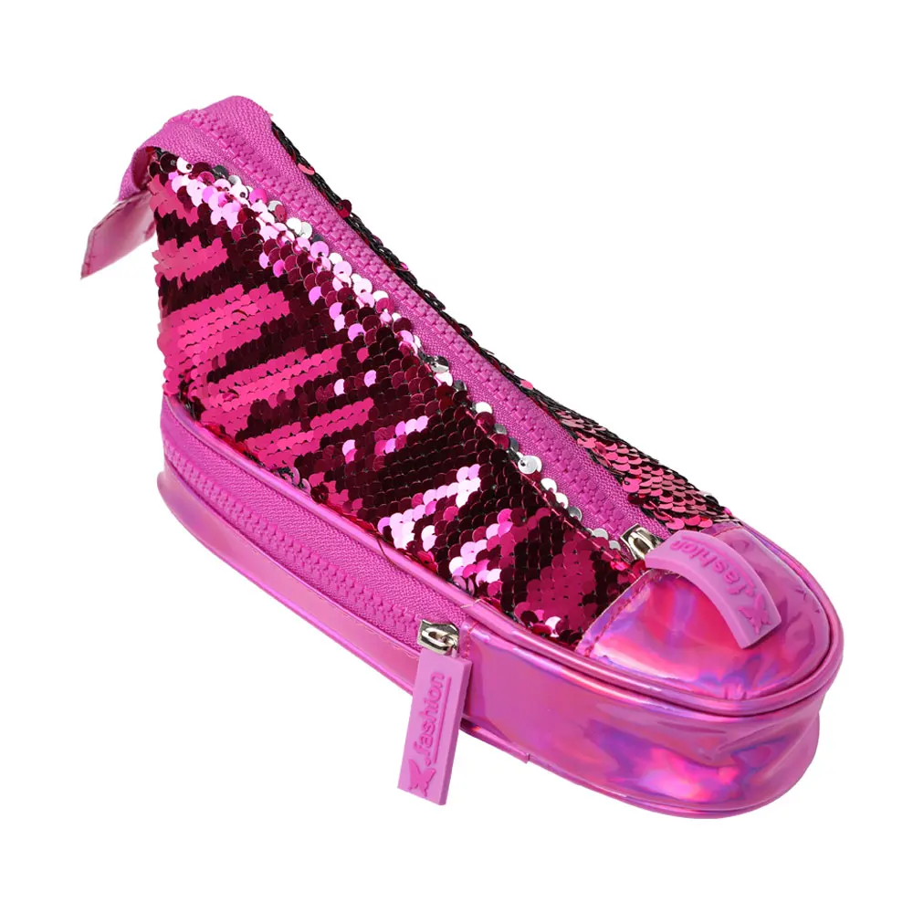 

TOPSTHINK Girls shoes shape pencil pouch cute sequin hidden layer sole 2 layers pencil case