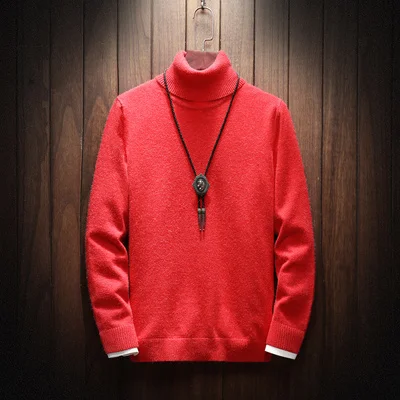 Zongke осенне-зимний теплый свитер с высоким воротом, мужской повседневный приталенный свитер, Мужская водолазка, вязаный пуловер, мужской M-4XL - Цвет: Red