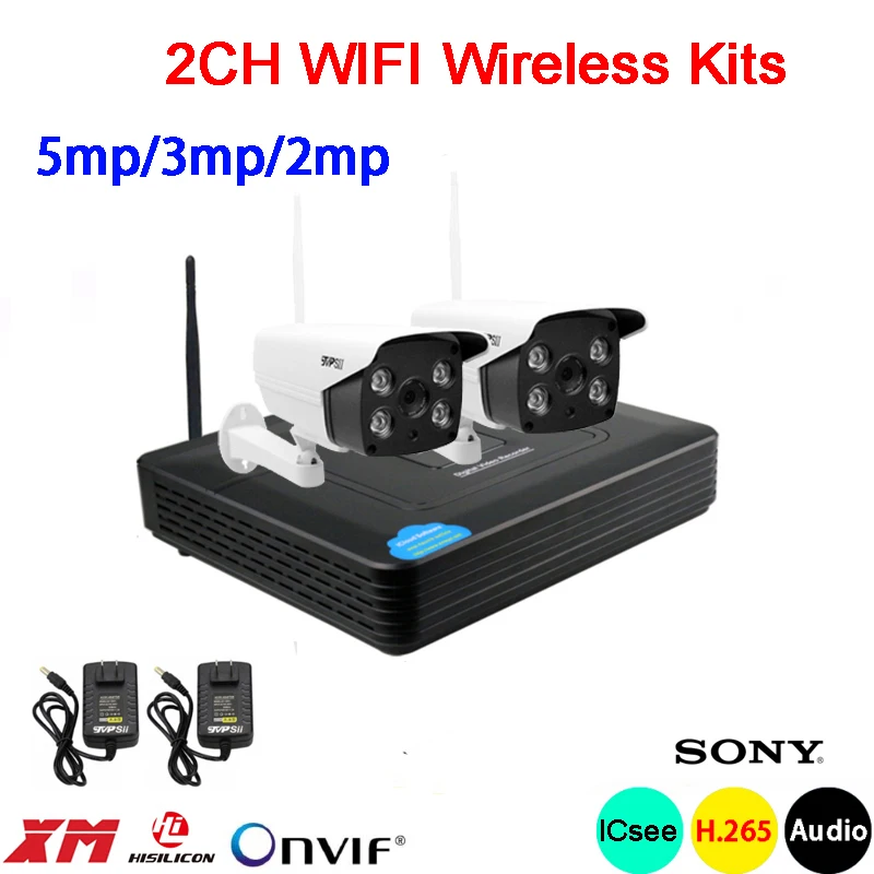 

5mp/4mp/3mp/2mp White color 6pcs Array led Waterproof Two way Audio H.265+ 25fps 2CH 2 Channel WIFI Wireless IP Camera kits