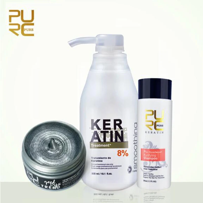 

Best selling PURC 8% formalin keratin Brazilian keratin oil repair bifurcation pre-treatment treatment trend gra y dye wash set