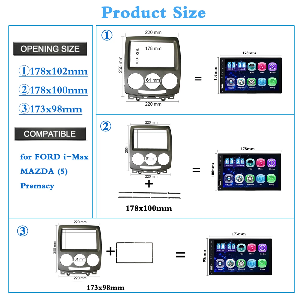 Для FORD i-Max 2007+ MAZDA 5 Premacy 2005+ Double Din Fascia CD DVD стерео панель монтажный комплект для установки лицевой панели