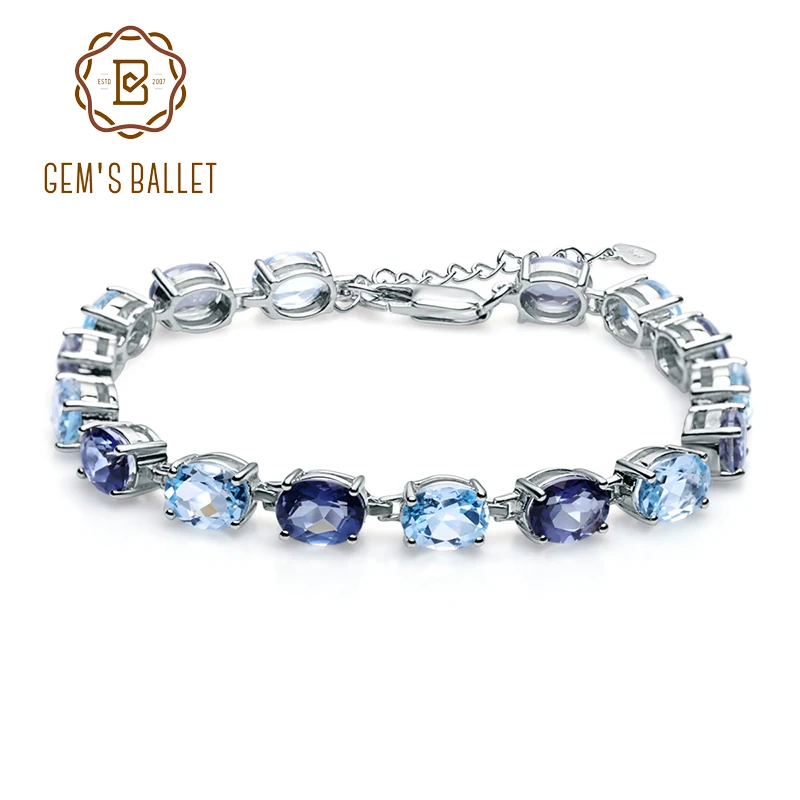 Gem's Ballet, новая мода, натуральный Овальный голубой топаз, мистический кварцевый камень, серебро 925 пробы, браслеты для женщин, хорошее ювелирное изделие